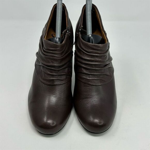 Sofft Women's Brown Ruched Leather Heeled Ankle Boots Size 7 M Fall Casual - Picture 4 of 14